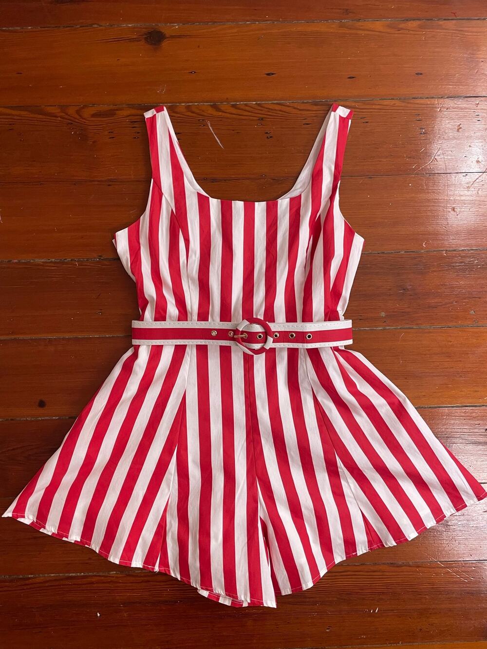 NWT Prosperina Alessandra S Red White Stripe Belted Cotton Romper